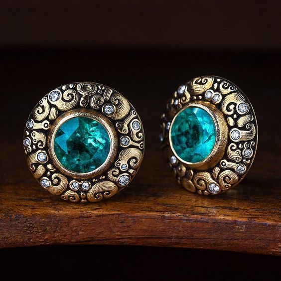 Vintage Rounded Blue Glass Ancient Earrings