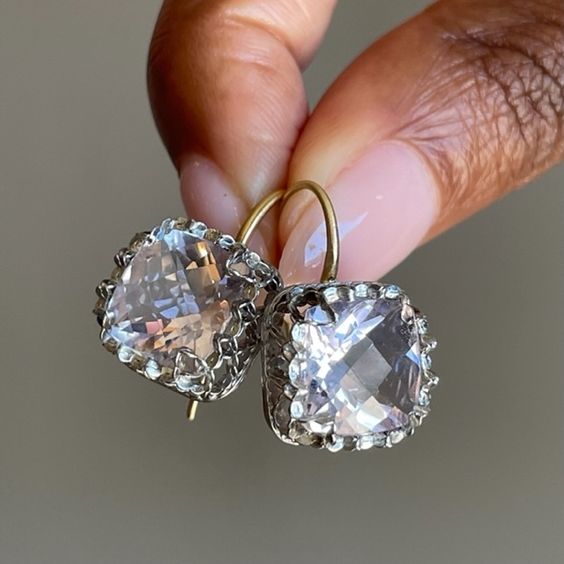 Vintage Platinum Lacy Pink Amethyst Earrings