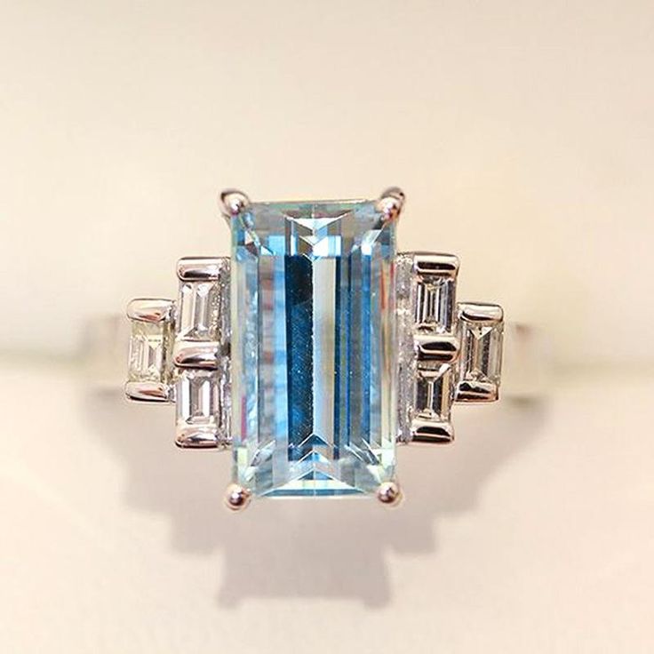 Vintage Blue Glass Silver Zirconia Ring