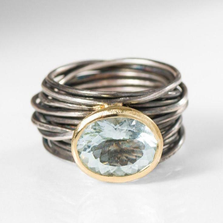 Vintage Silver Layered Crystaline Ring