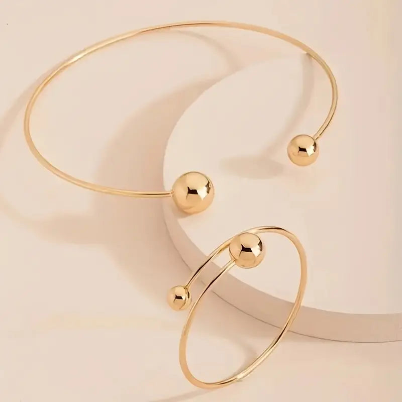 Elegant Gold Collar & Cuff Bracelet Set