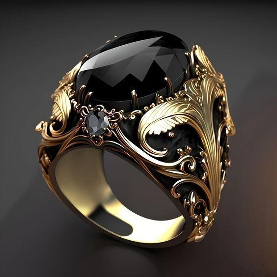 Vintage Black Bright Stone Gold Ring