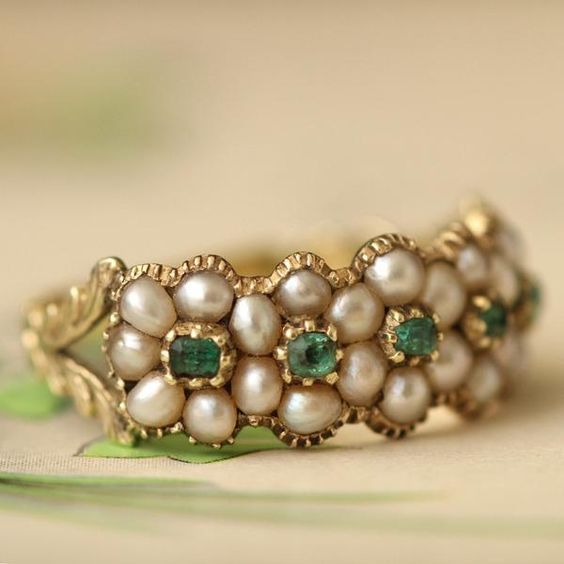 Georgian Pearl Green Ring
