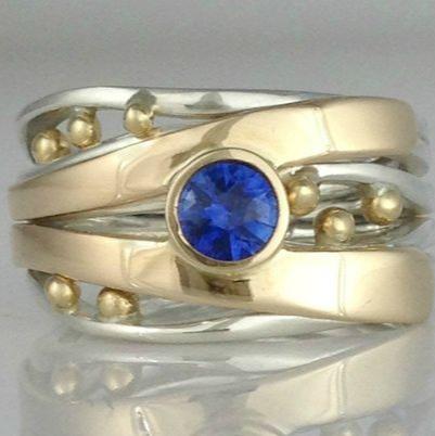 Vintage Layer Gold & Silver Blue Zirconia Ring