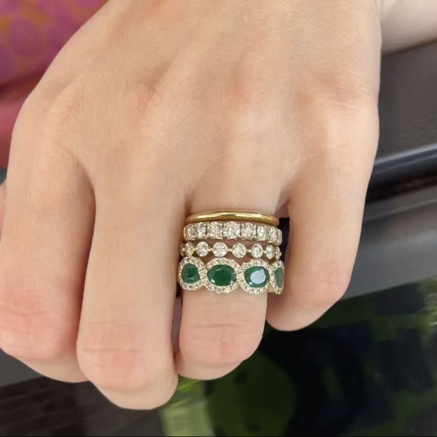 Elegant Emerald Stone Zirconia Ring Set