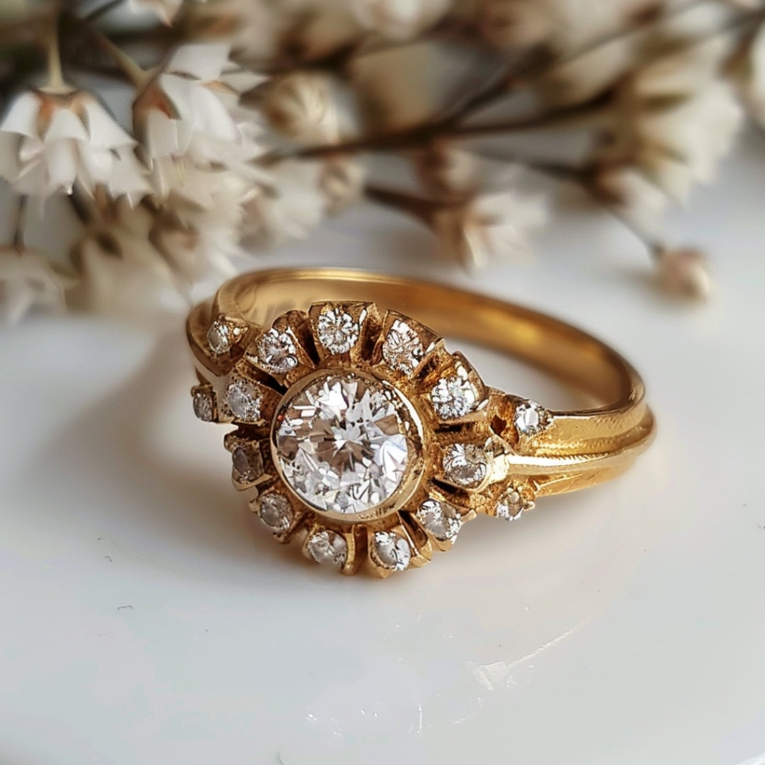 Zirconia Mandala Gold Ring