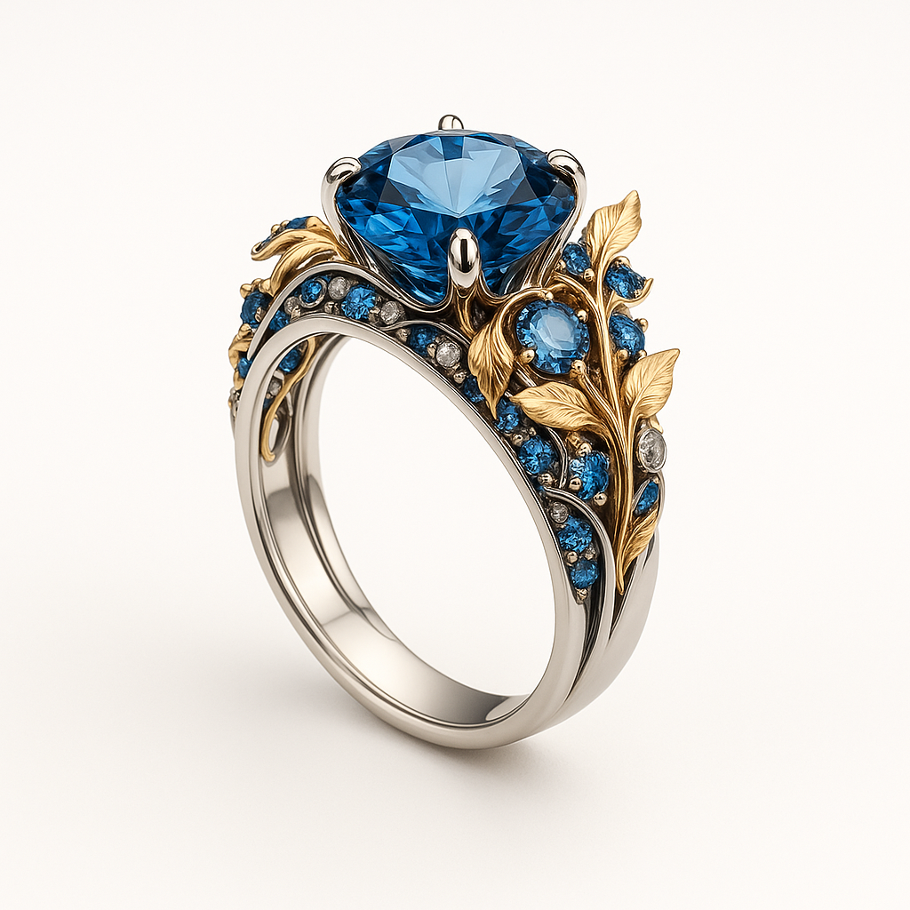 Blue Crystal Flower Exotic Ring