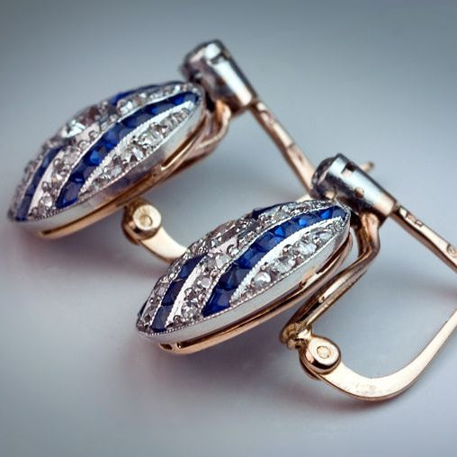 Vintage Diamond Calibre Sapphire Earrings