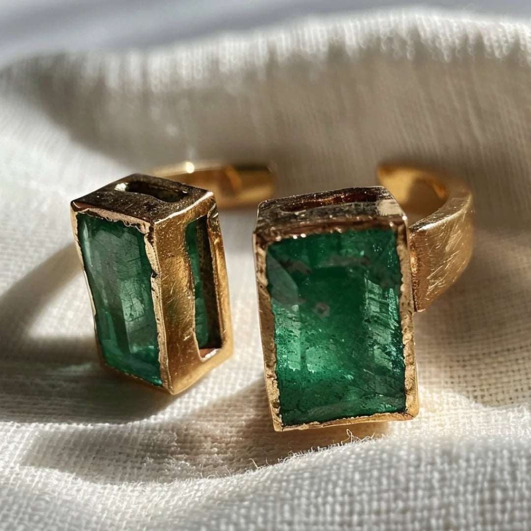 Vintage Green Inlaid Glass Gold Earrings