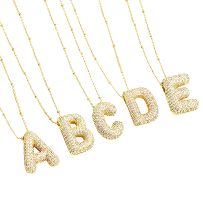 Gold Bubble Letter Initial Necklace Set