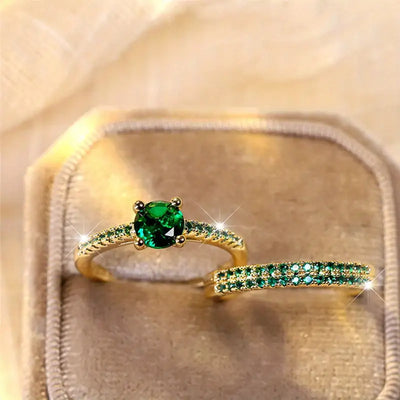 Serena Emerald Duo Ring Set | Gold