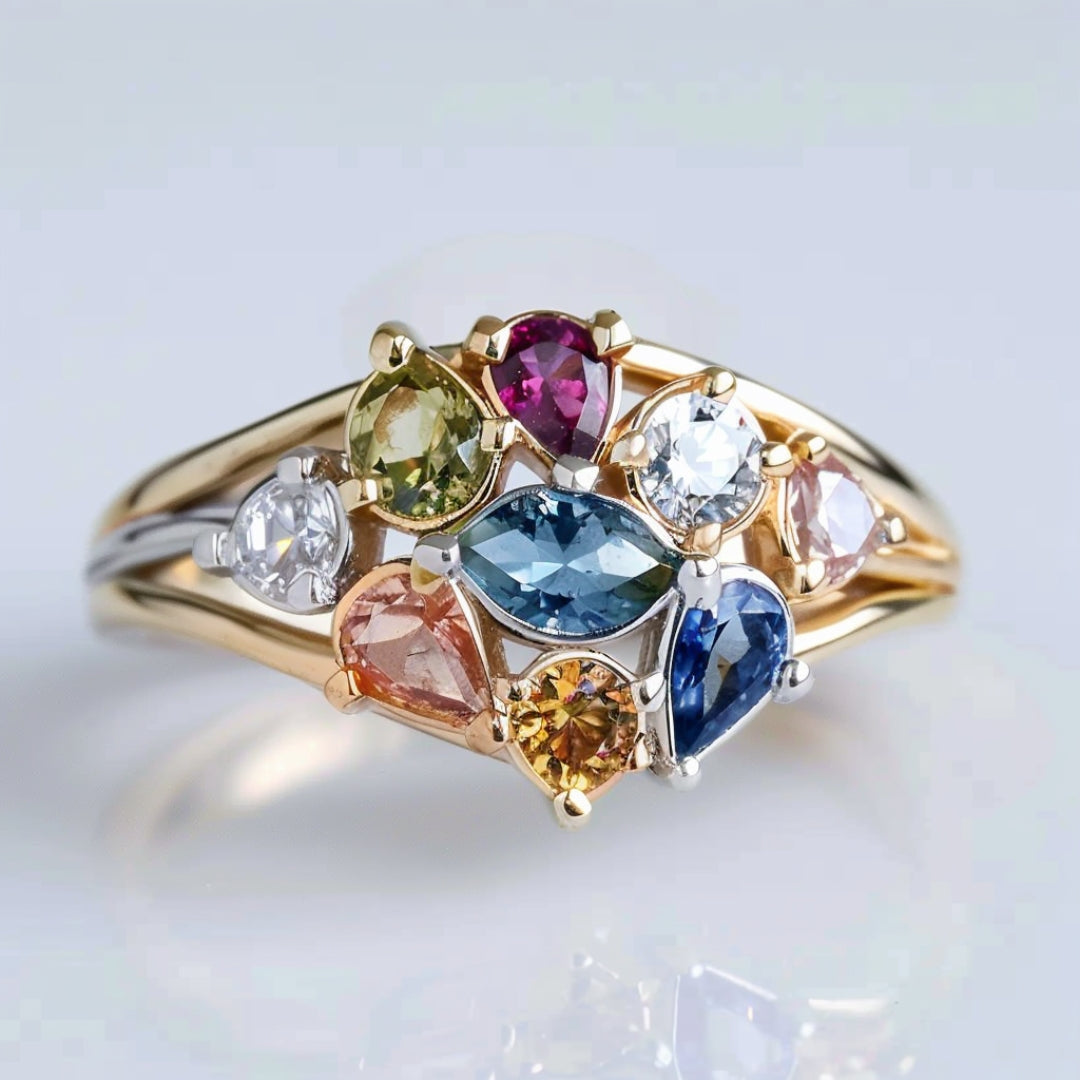 Colorful Crystals Layer Gold Ring