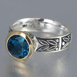 Vintage Blue Glass Silver Leaf Ring