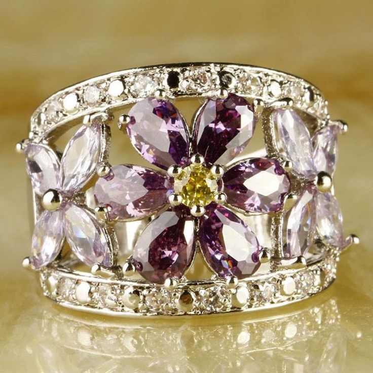 Vintage Purple Flower Zirconia Ring