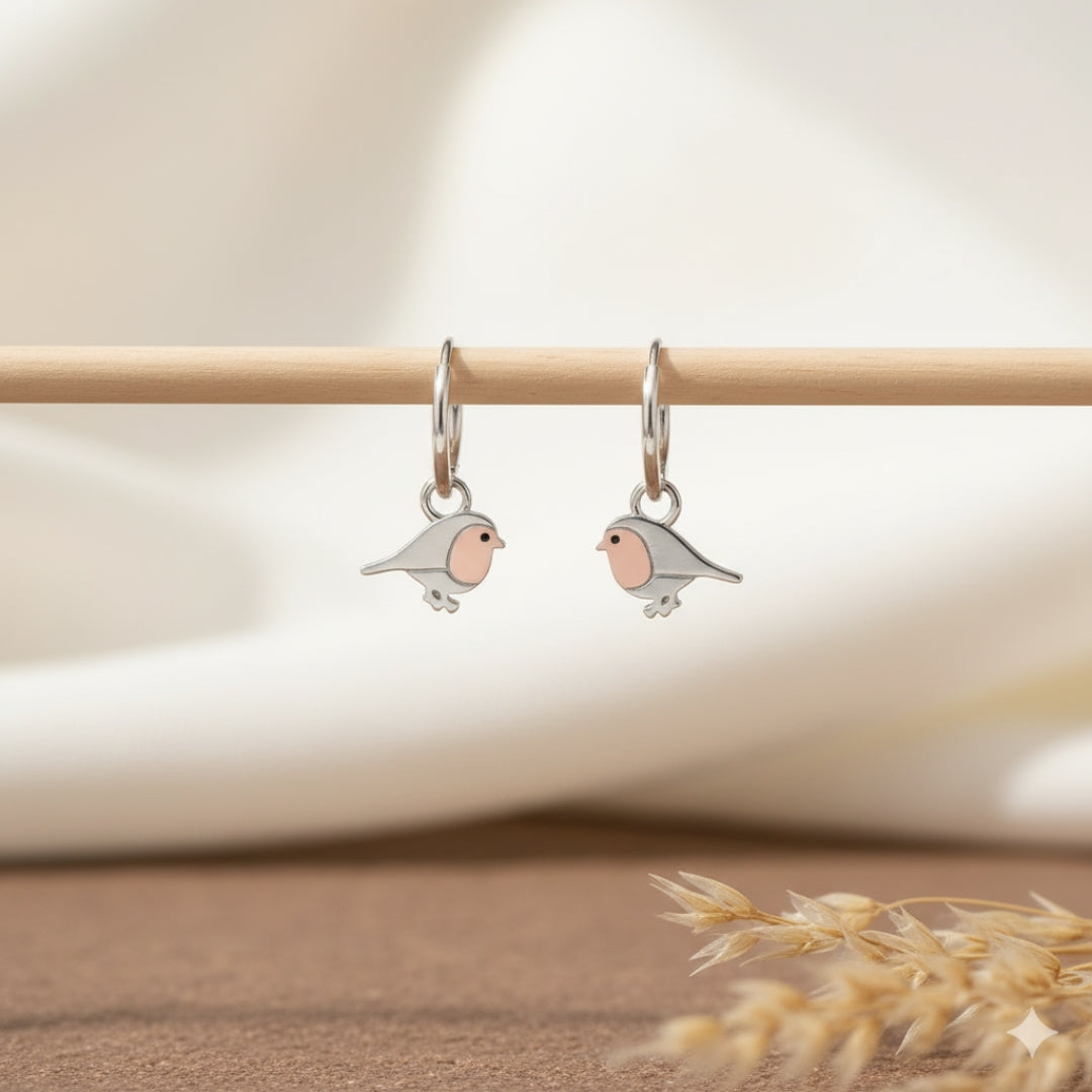 Dangling Bird Hoop Earrings