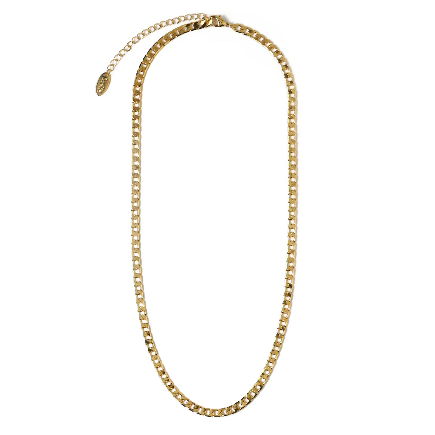 Gold Flat Link Curb Chain Necklace