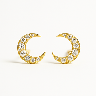 Celestial Moon Stud 14K Gold Earrings