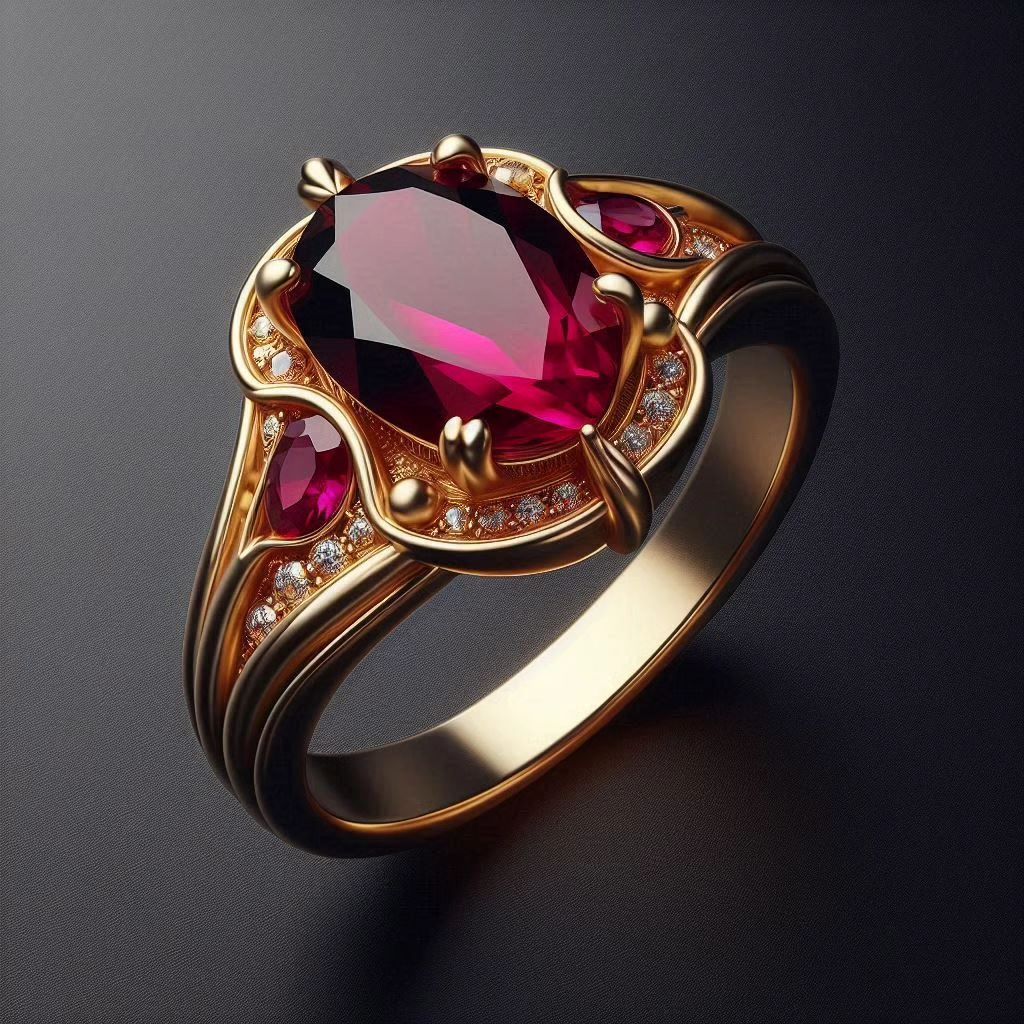 Exotic Red Round Glass Gold Ring