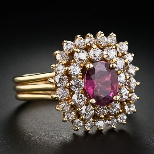 Vintage Garnet Crystal Gold Layered Ring