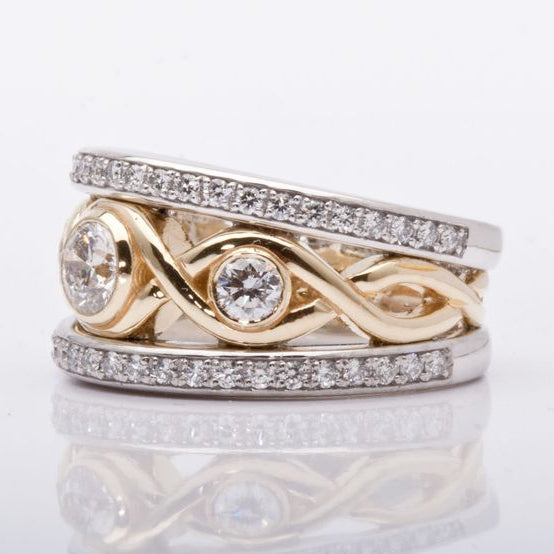 Vintage Silver & Gold Braided Zirconia Ring