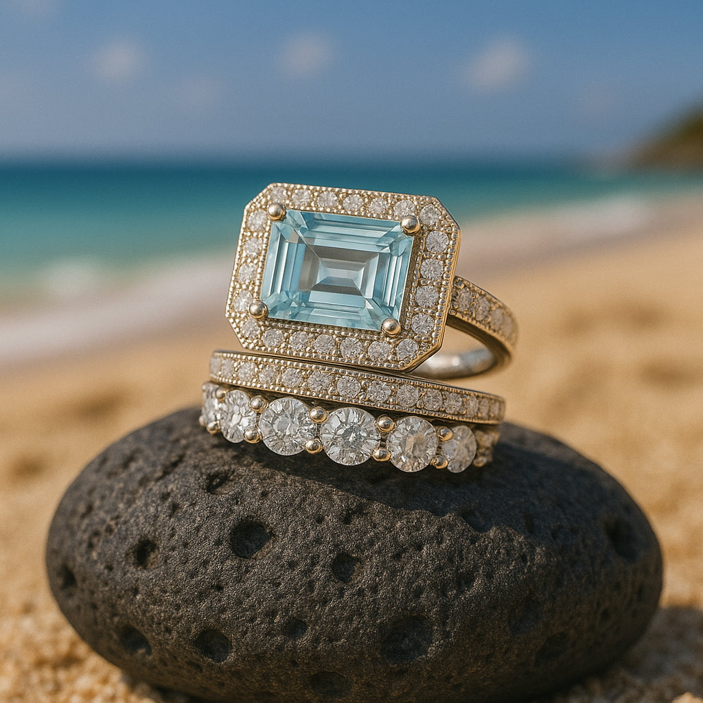 Vintage Silver Turquoise Glass Ring Set