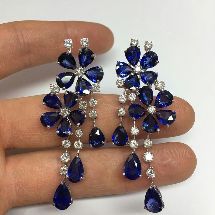 Vintage Dangling Blue Flower Zirconia Earrings