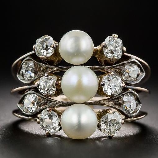 Vintage Layered Triple Pearl Gold Ring