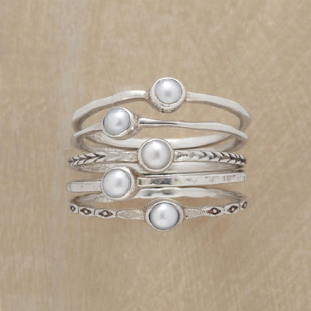 Vintage Thin Layered Pearl Silver Ring