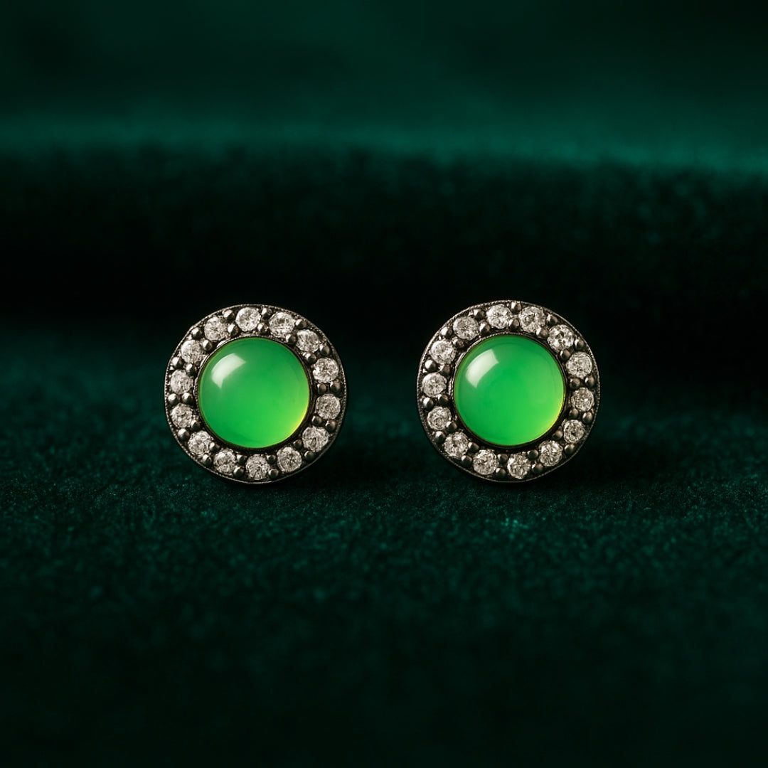 Chrysoprase Stud Sterling Silver Earrings