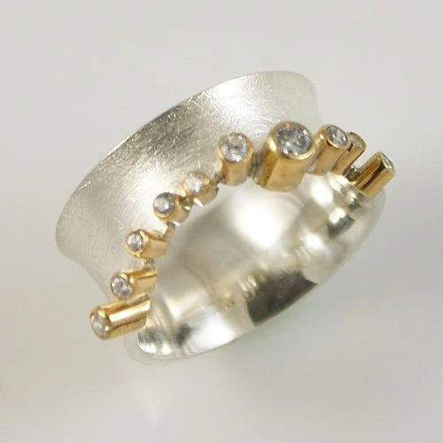 Vintage Silver Inlaid Zirconia Gold Ring