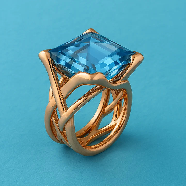 Vintage Rose Gold Blue Zirconia Ring