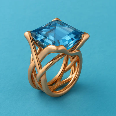 Vintage Rose Gold Blue Zirconia Ring