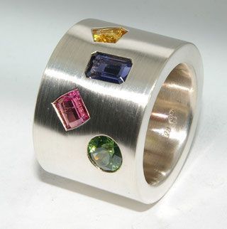 Vintage Inlaid Colorful Stones Silver Ring