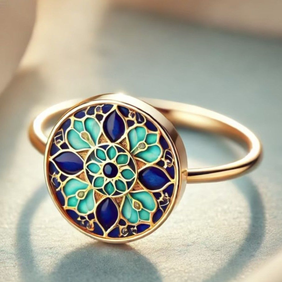 Exotic Blue Mandala Gold Ring
