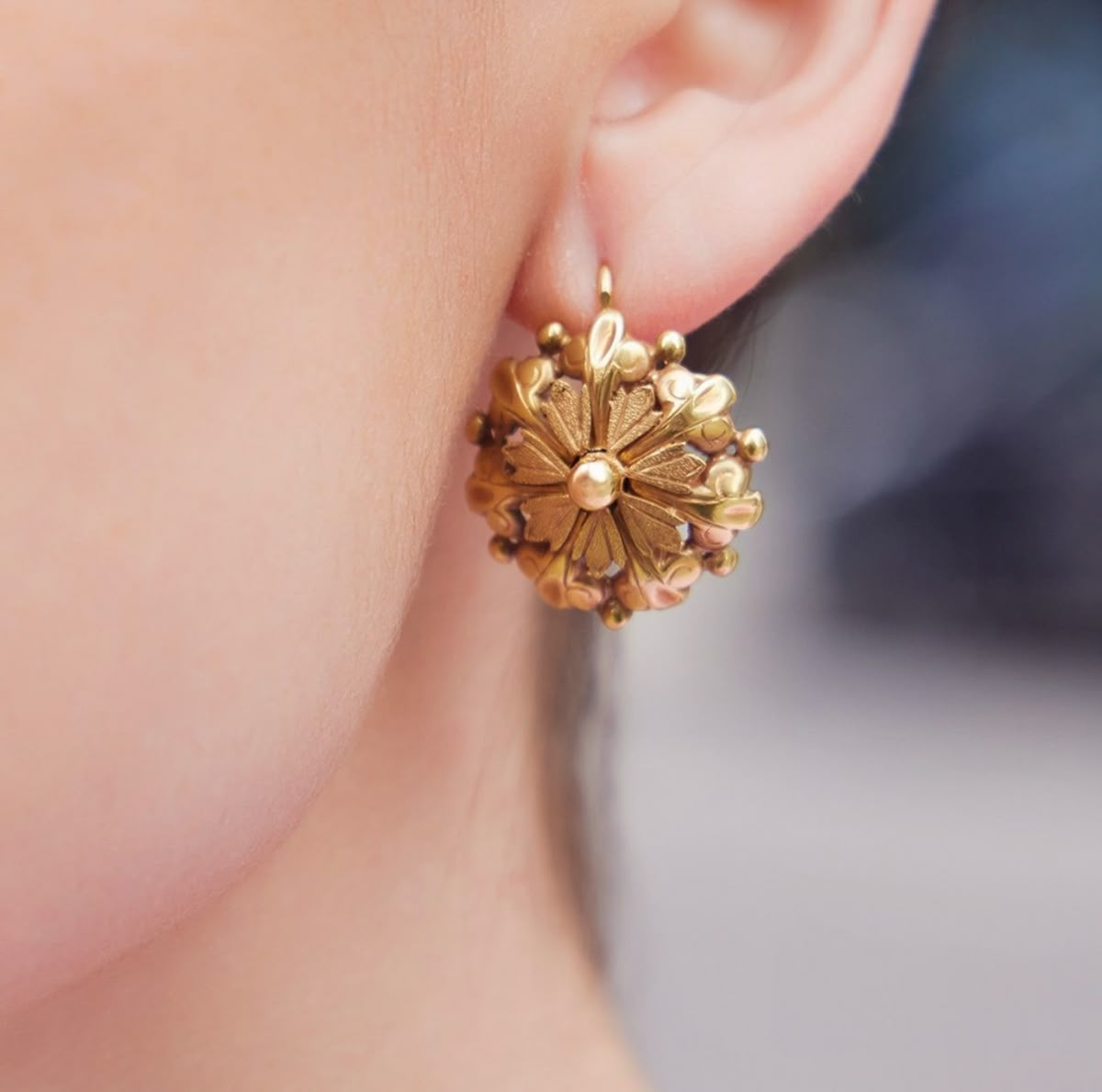 Mandala Pearl Dangling Gold Earrings