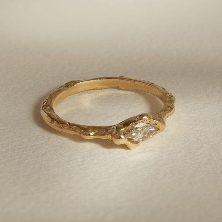 Forged White Glass Gold Fine Ring