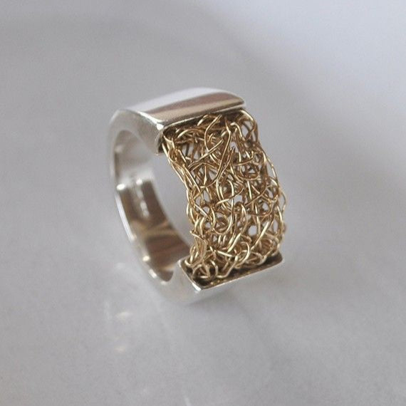Gold Hollow Thread Silvered Ring