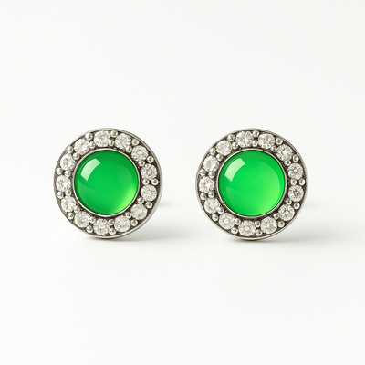 Chrysoprase Stud Sterling Silver Earrings
