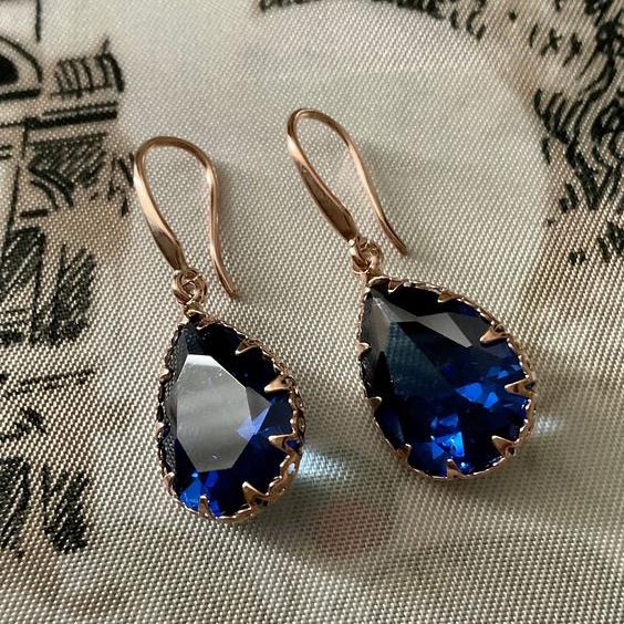 Vintage Drop Blue Glass Earrings