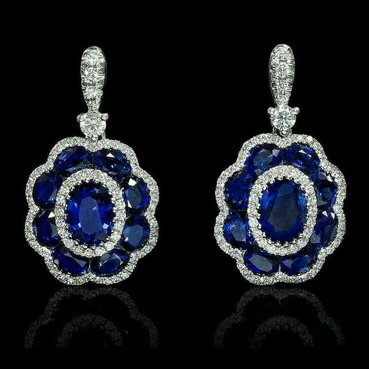 Vintage Blue Flower Zirconia Earrings