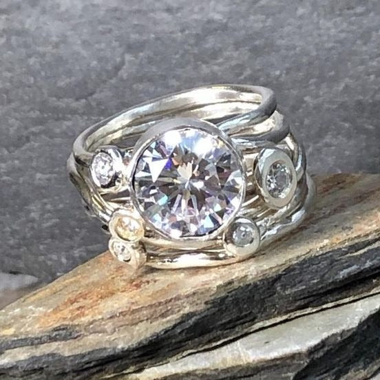 Vintage Silver Layered Zirconia Ring