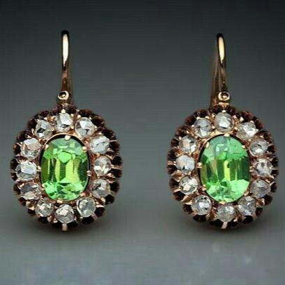 Vintage White & Green Zirconia Rounded Earrings