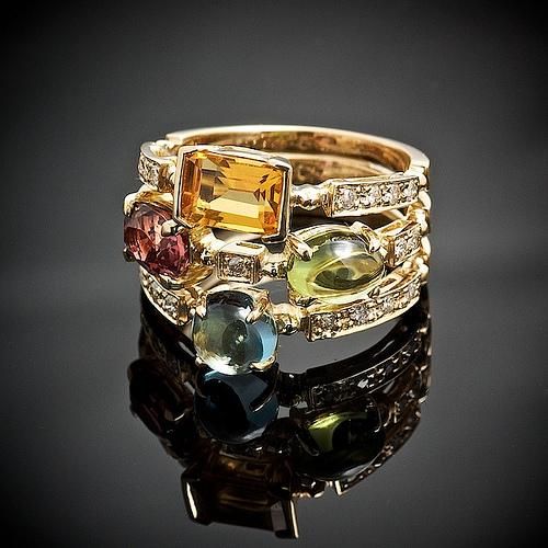 Vintage Layered Gold Colorful Zirconia Ring