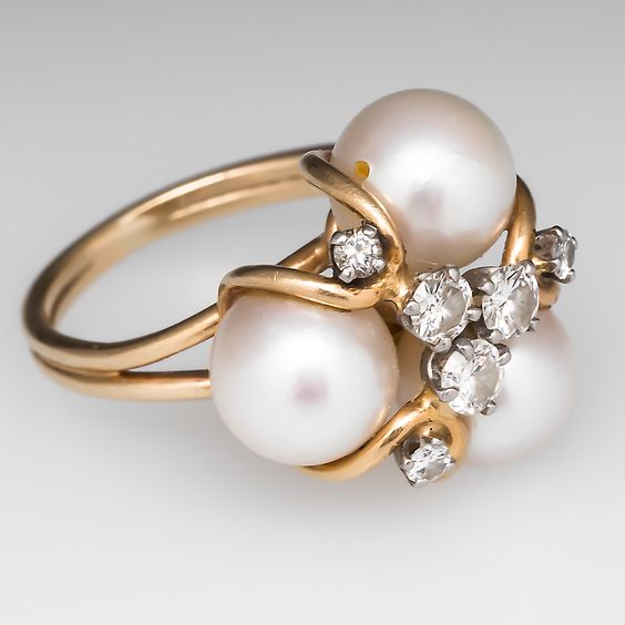 Vintage Zirconia & Pearl Cocktail Ring