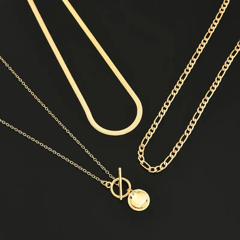 Gold Textured Coin Layered Necklace