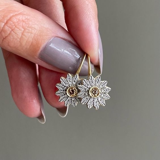 Vintage Platinum Flower Earrings