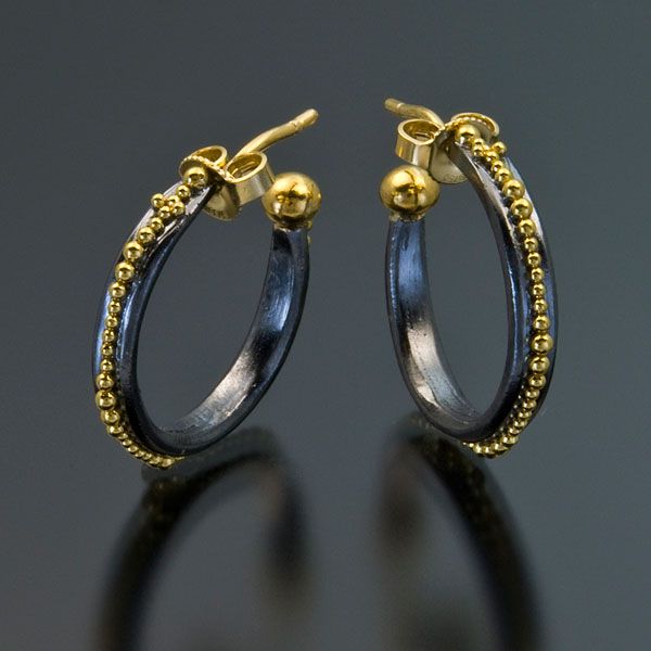 Vintage Blue Gold Hoop Earrings