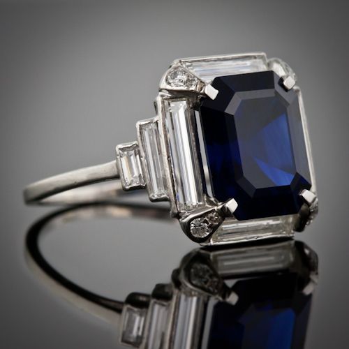 Vintage Blue Cubic Glass Silver Ring