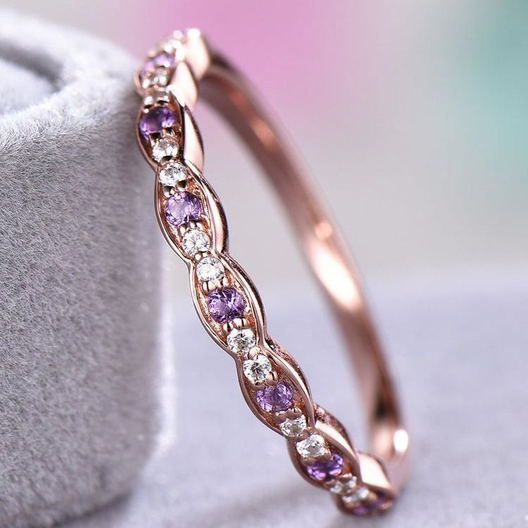 Purple Inlaid Crystal Rose Ring