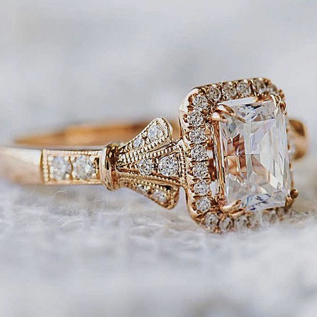 Crystal White Cubic Gold Ring